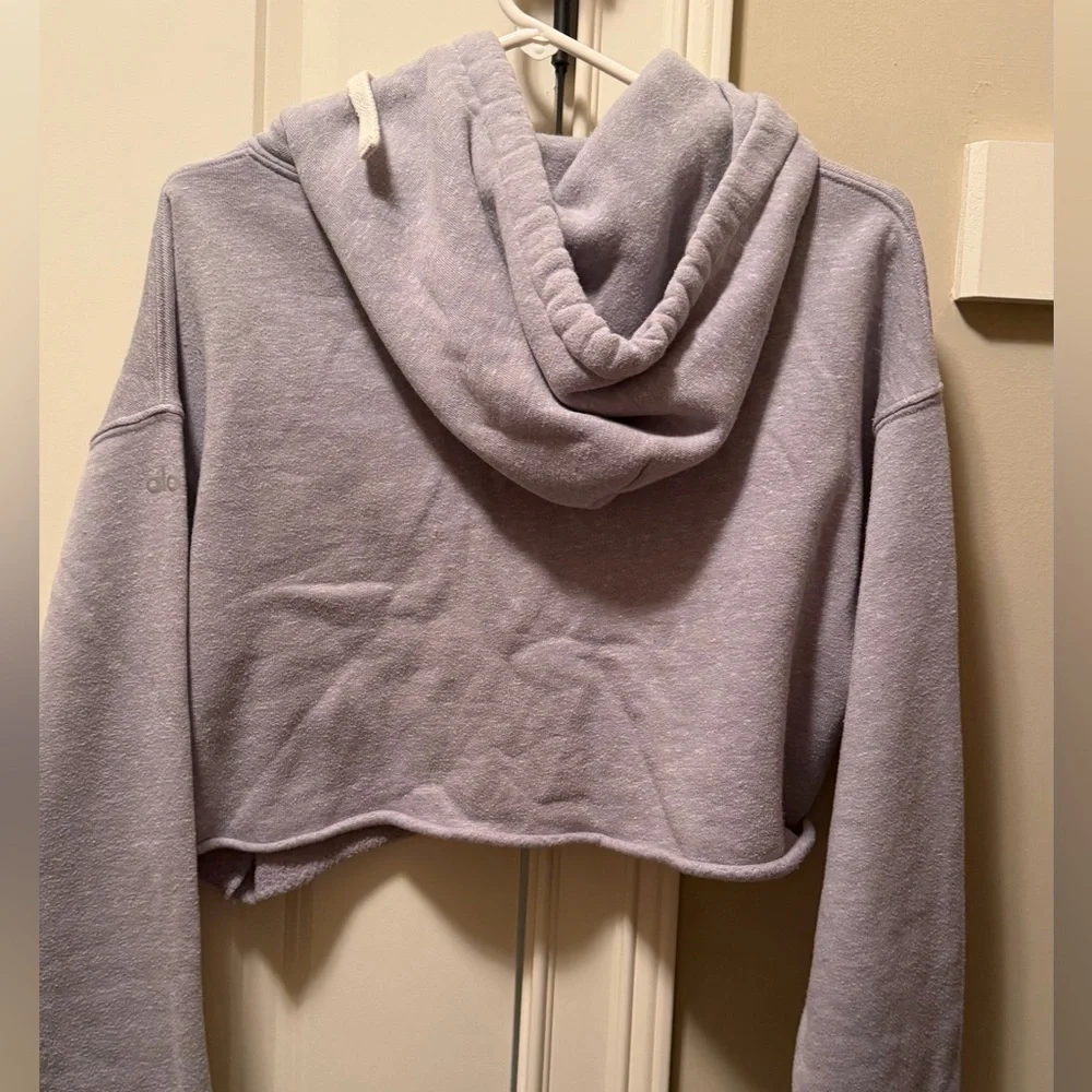 Alo Yoga Gray Crop Hoodie Pullover Sweatshirt Made in USA sz S